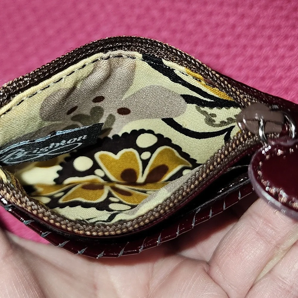 Brighton Burgundy Patent Leather Photo Card Case Coin Purse, Vintage